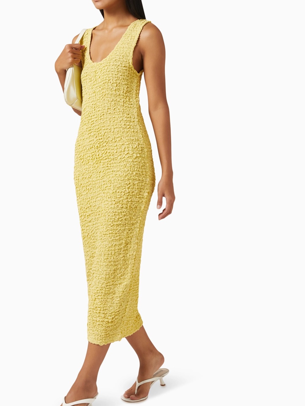 Enza Costa yellow puckered tank dress